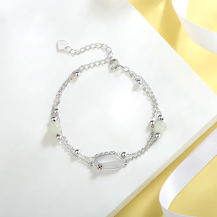 D.Get Hetian Jade Bracelets White Jade/Pale Greenish White Jade Unisex-5