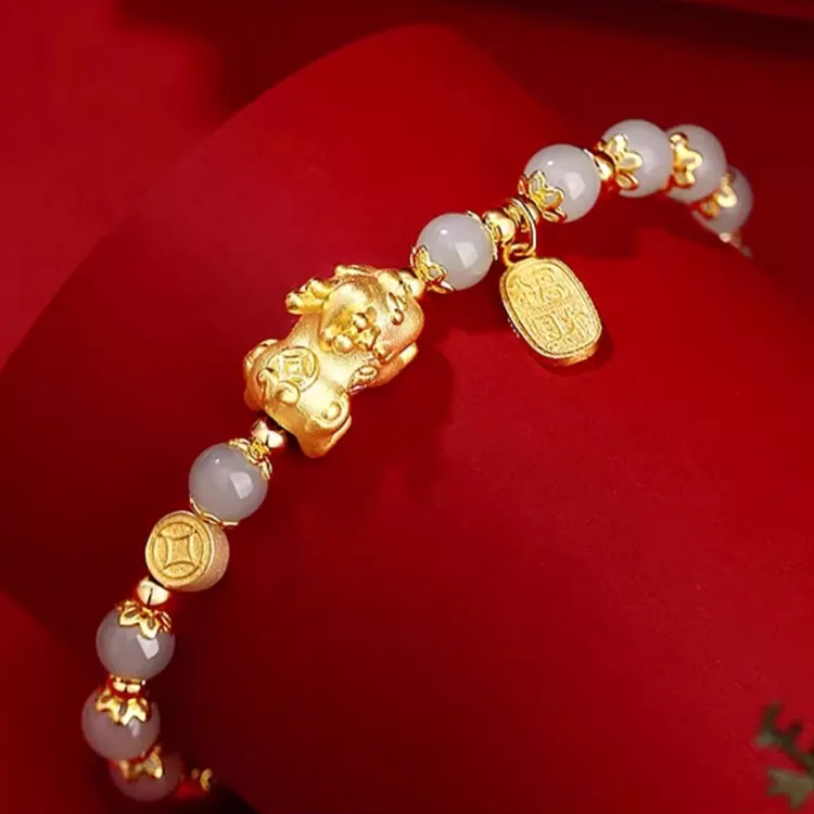 D.Get Bracelets White Jade/Pale Greenish White Jade Unisex-5