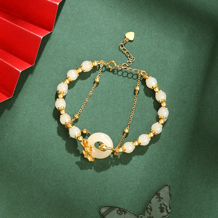 D.Get Hetian Jade Bracelets White Jade/Pale Greenish White Jade Unisex-1
