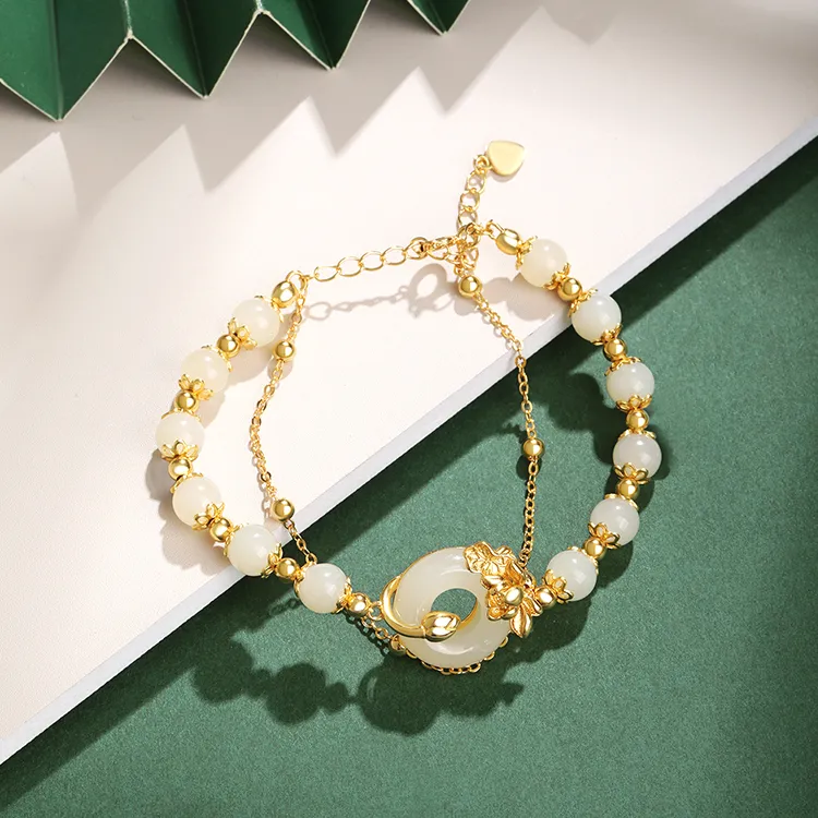 D.Get Hetian Jade Bracelets White Jade/Pale Greenish White Jade Unisex-2