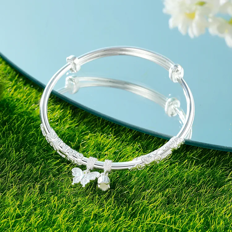 D.Get 999 Fine Silver Bangles Unisex Women's Box-3