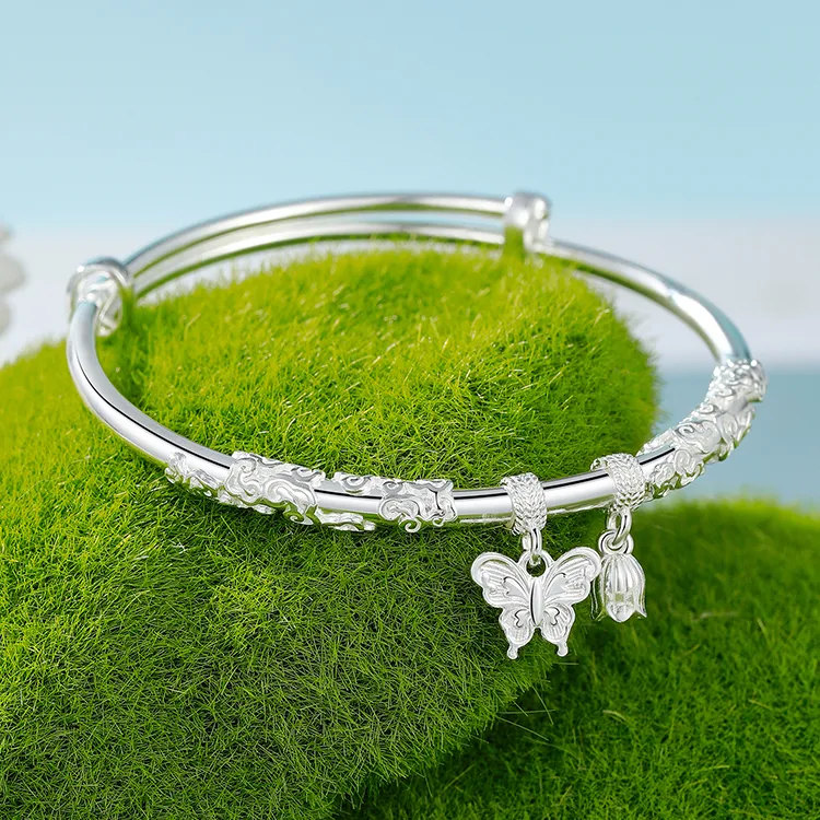 D.Get 999 Fine Silver Bangles Unisex Women's Box-1