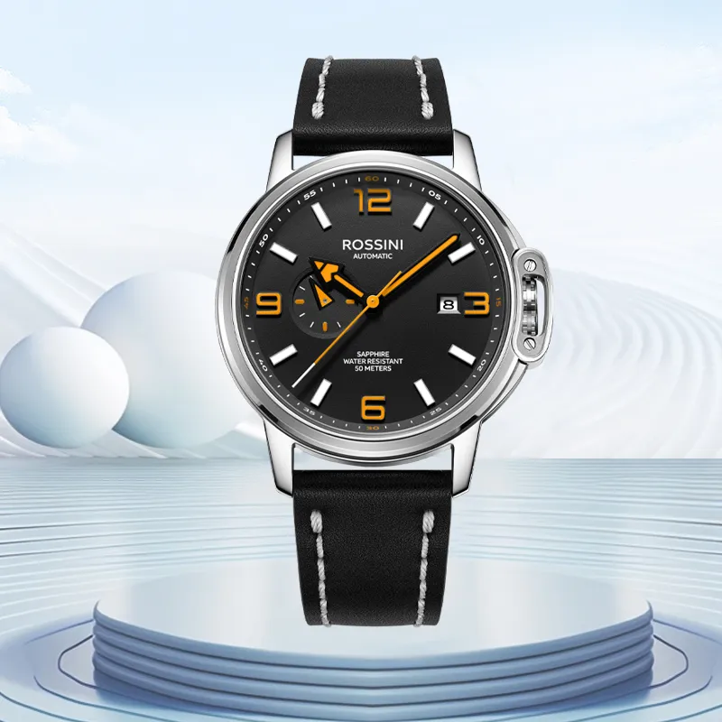 ROSSINI Designer Collection Mechanical Movement Cowhide Strap Watch Men's Watches Black Dial-3