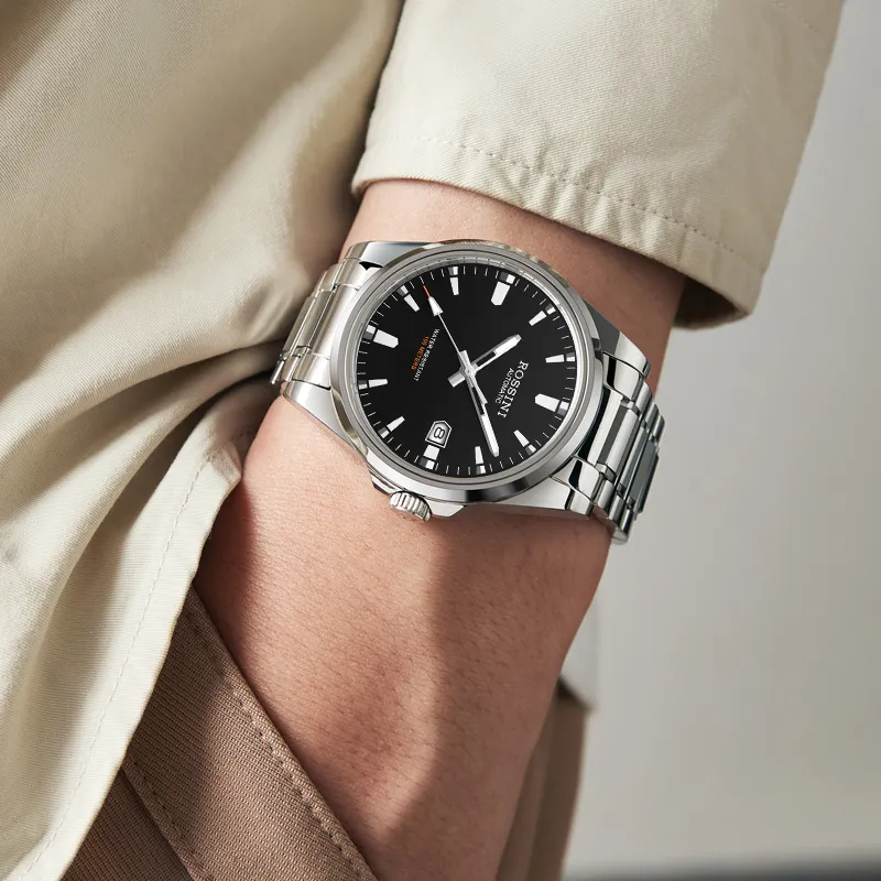 ROSSINI Tungsten Steel Series · Anvil Automatic Mechanical Movement Tungsten Steel Strap Watch Men's Watches Black Dial-1