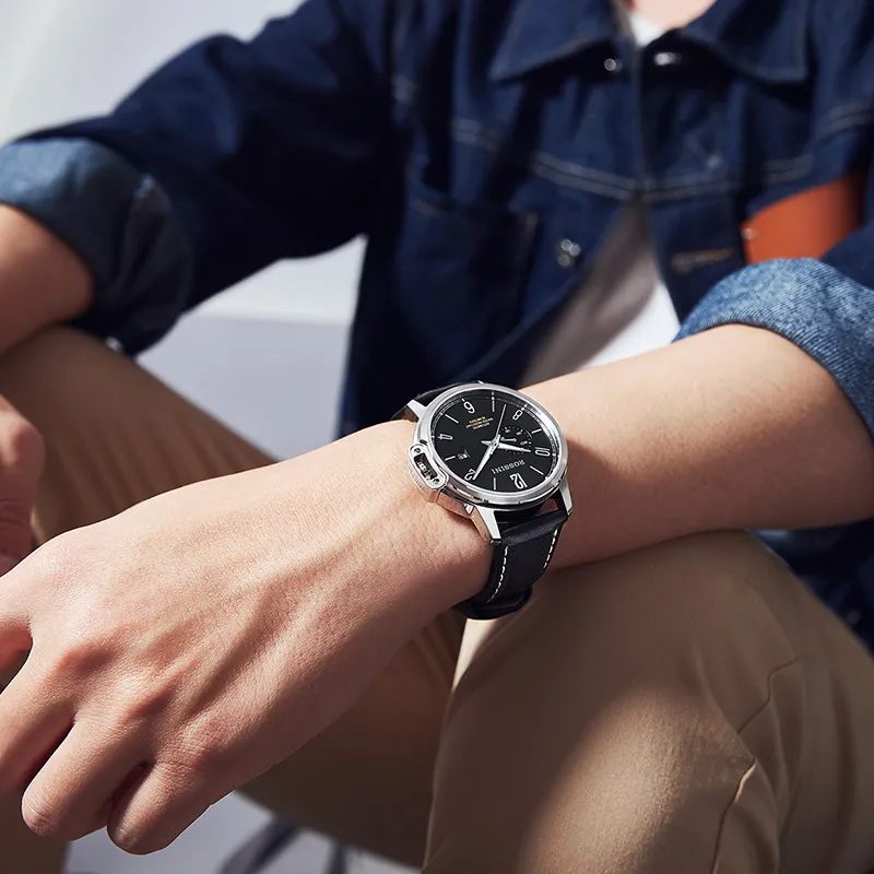 ROSSINI Designer Collection Mechanical Movement Cowhide Strap Watch Men's Watches Black Dial-3