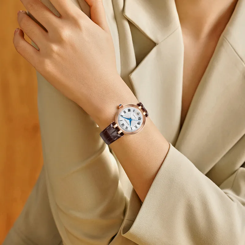 ROSSINI Mechanical Movement Genuine Leather Strap Watch Women's Watch White Dial 50166PI-2