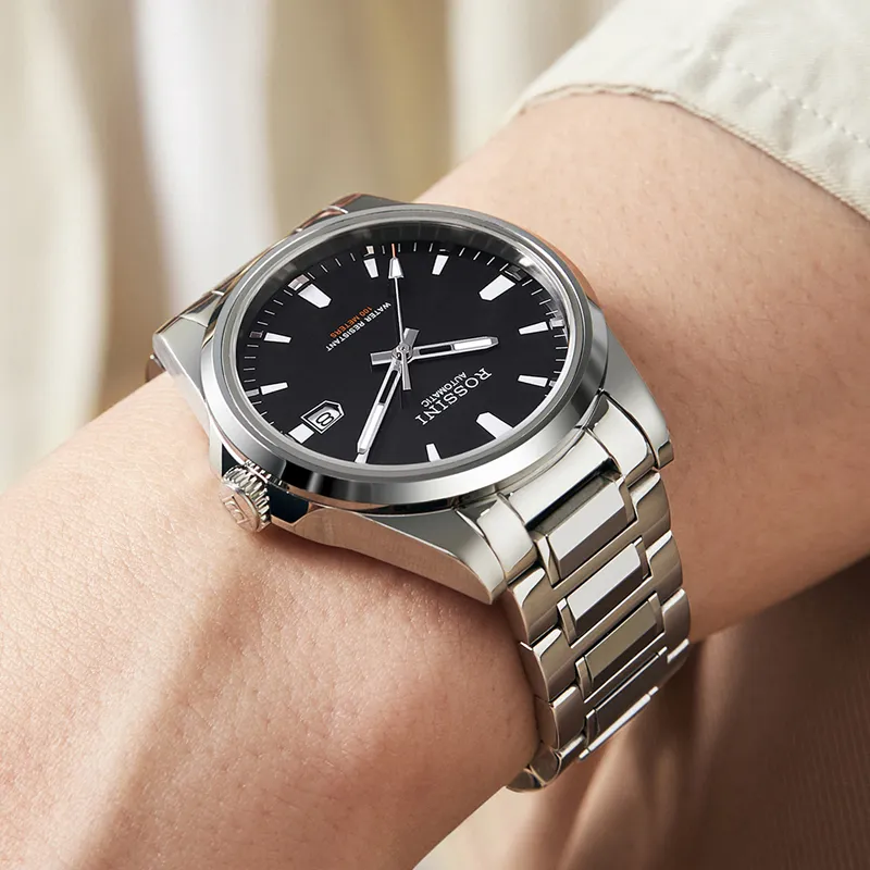 ROSSINI Tungsten Steel Series · Anvil Automatic Mechanical Movement Tungsten Steel Strap Watch Men's Watches Black Dial-3