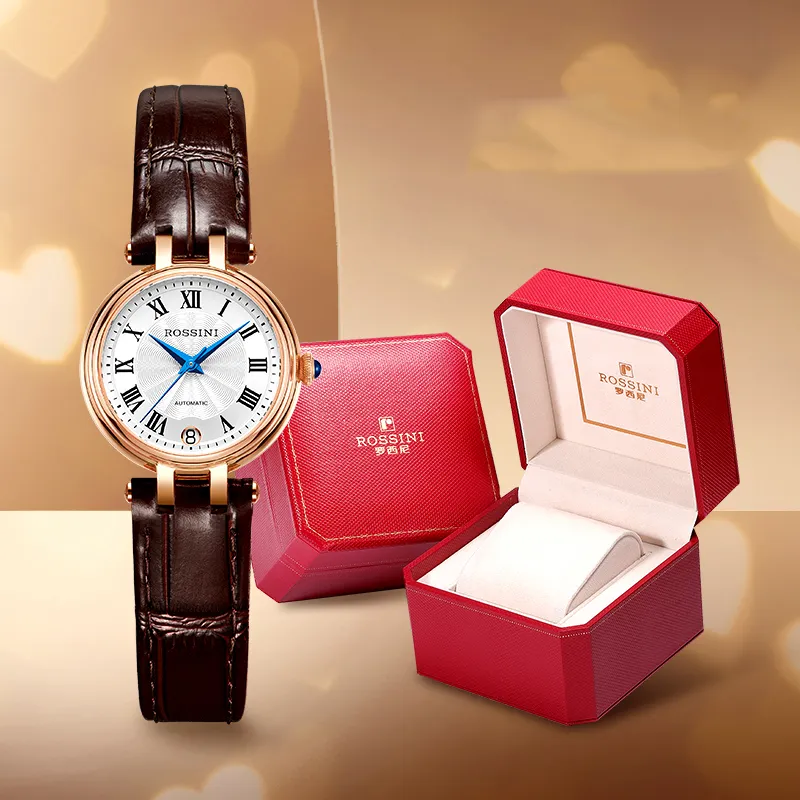 ROSSINI Mechanical Movement Genuine Leather Strap Watch Women's Watch White Dial 50166PI-1