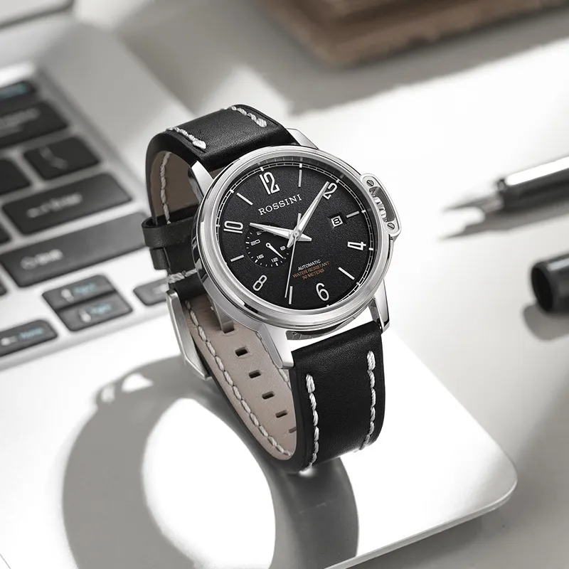 ROSSINI Designer Collection Mechanical Movement Cowhide Strap Watch Men's Watches Black Dial-2