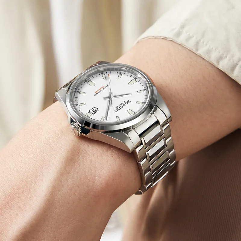 ROSSINI Tungsten Steel Series · Anvil Automatic Mechanical Movement Tungsten Steel Strap Watch Men's Watches Black Dial-6