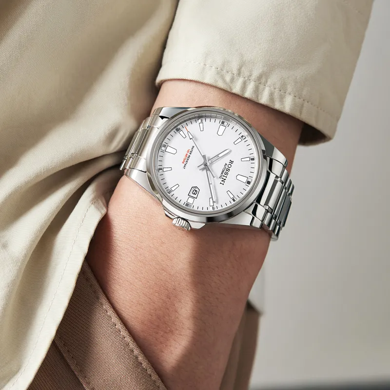 ROSSINI Tungsten Steel Series · Anvil Automatic Mechanical Movement Tungsten Steel Strap Watch Men's Watches Black Dial-5