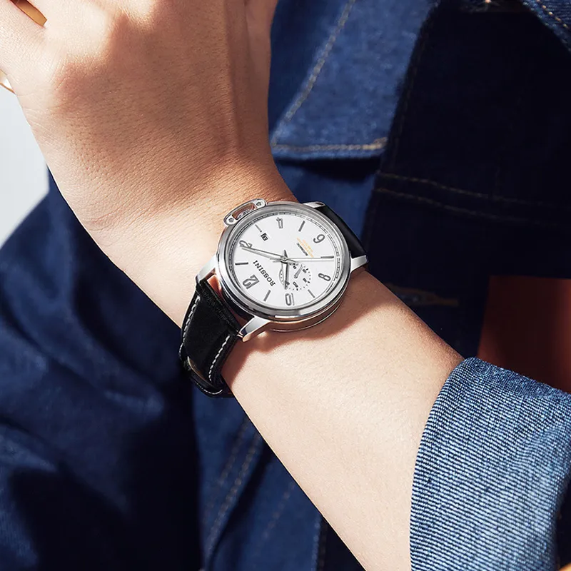 ROSSINI Designer Collection Mechanical Movement Cowhide Strap Watch Men's Watches Black Dial-8
