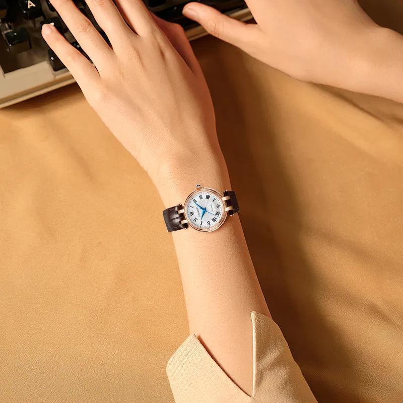 ROSSINI Mechanical Movement Genuine Leather Strap Watch Women's Watch White Dial 50166PI-3