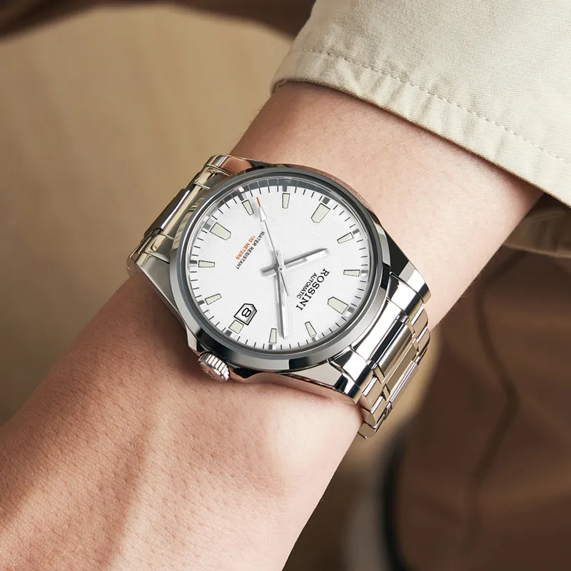 ROSSINI Tungsten Steel Series · Anvil Automatic Mechanical Movement Tungsten Steel Strap Watch Men's Watches Black Dial-7
