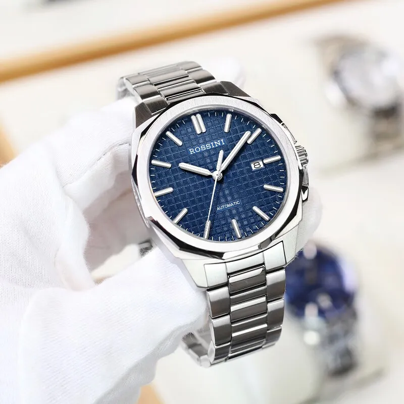ROSSINI Medallion Collection Automatic Mechanical Movement Stainless Steel Watchband Watch Men's Watches Blue Dial-1