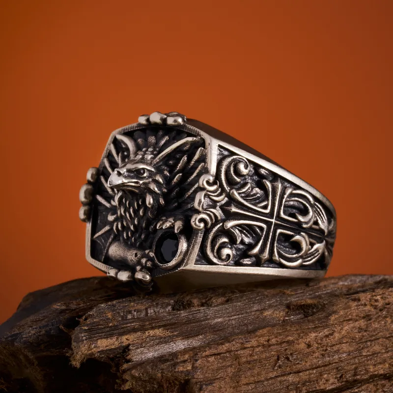 ROCK&RIDE 925 Silver Inlaid With Black Spinel Rings Men's-4