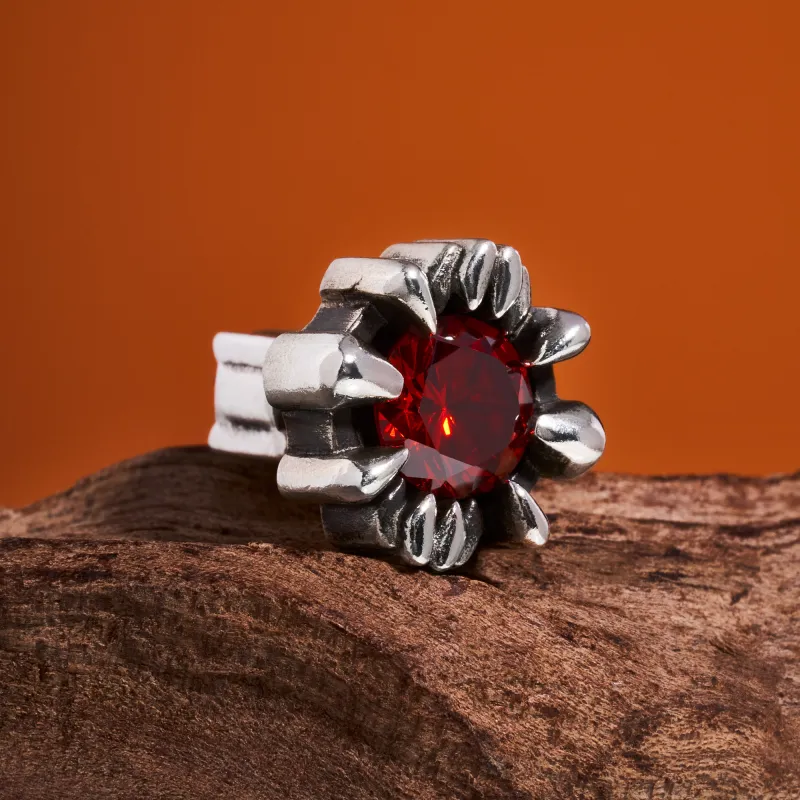 ROCK&RIDE 925 Sterling Silver With Garnet Red Zircon Inlay Stud Earrings Unisex-3
