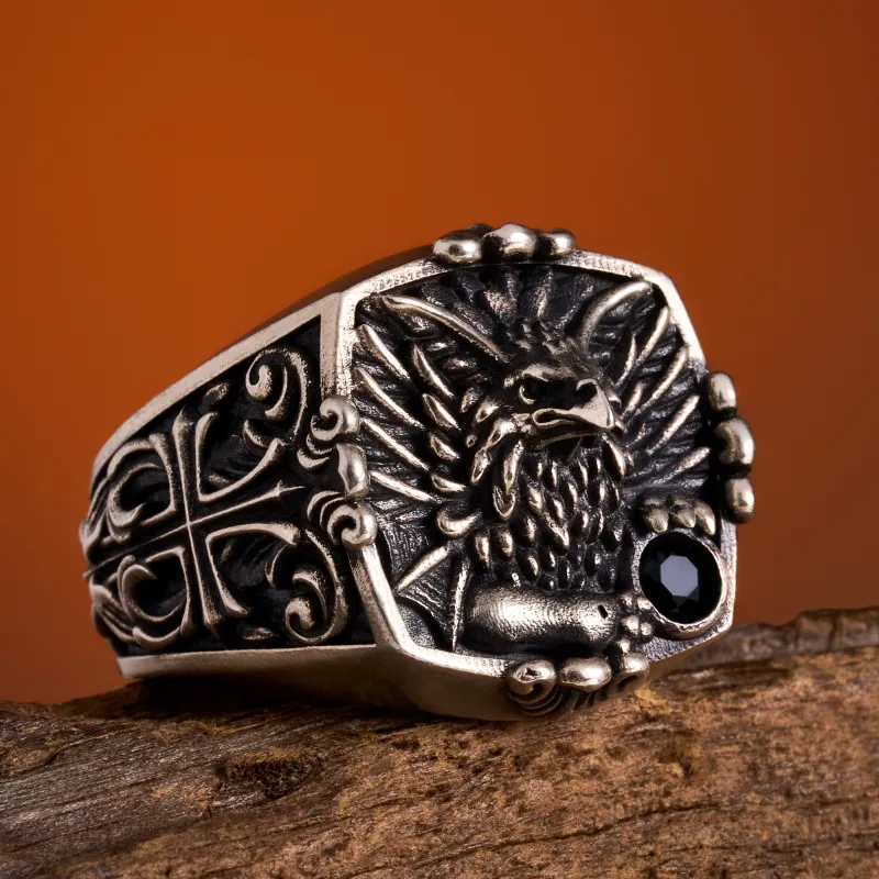 ROCK&RIDE 925 Silver Inlaid With Black Spinel Rings Men's-3