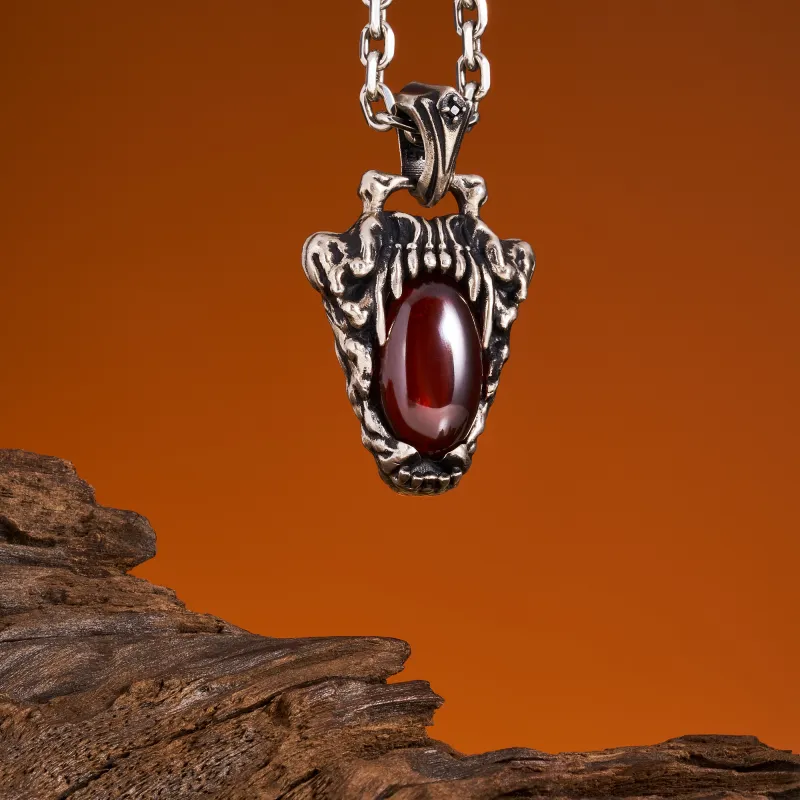 ROCK&RIDE 925 Sterling Silver With Garnet Red Zircon Inlay Charm/Pendant Men's-2