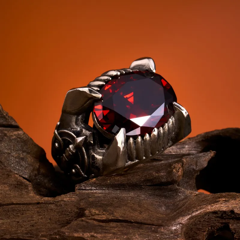 ROCK&RIDE 925 Sterling Silver With Garnet Red Zircon Inlay Rings Men's-2