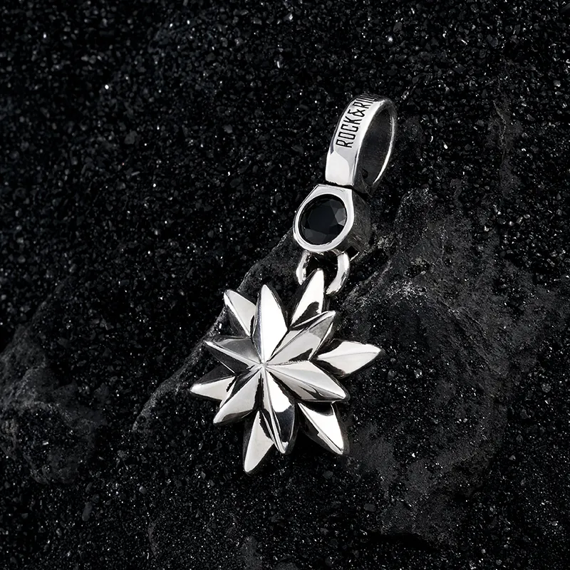 ROCK&RIDE 925 Silver Inlaid With Black Spinel Charm/Pendant Unisex-3
