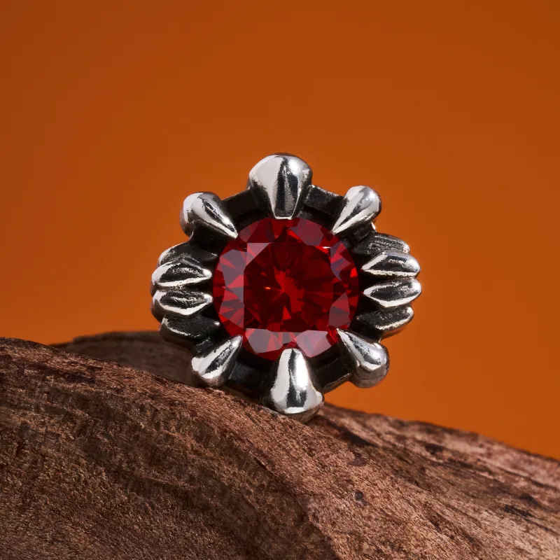 ROCK&RIDE 925 Sterling Silver With Garnet Red Zircon Inlay Stud Earrings Unisex-2