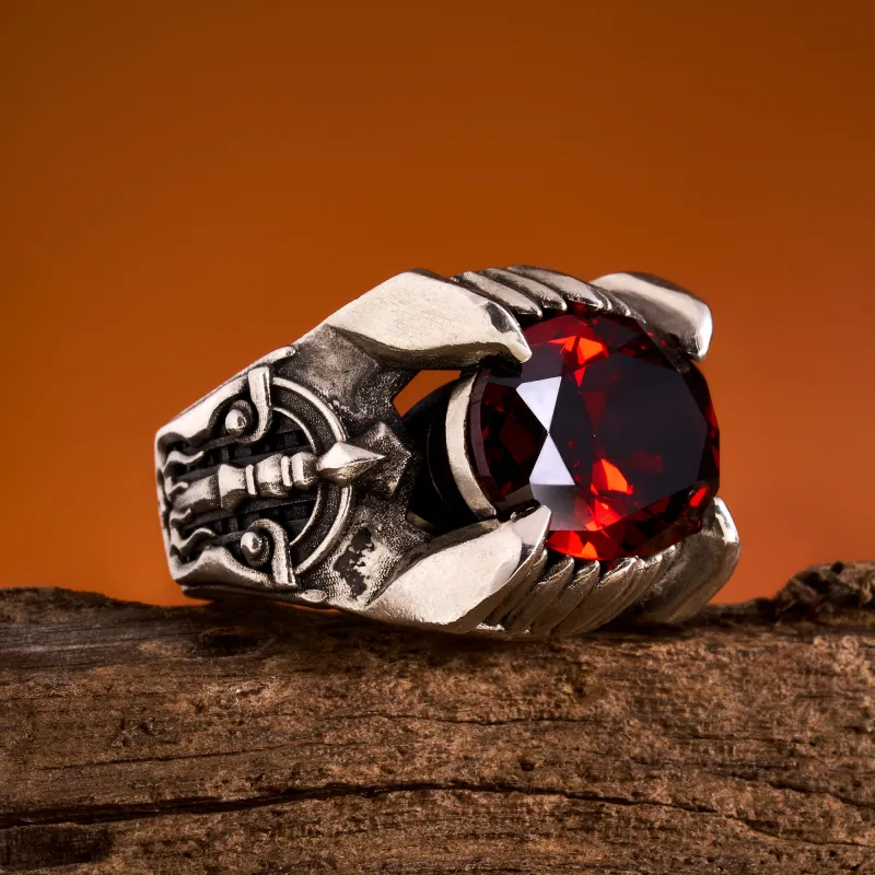ROCK&RIDE 925 Sterling Silver With Garnet Red Zircon Inlay Rings Men's-4