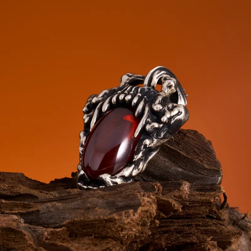 ROCK&RIDE 925 Sterling Silver With Garnet Red Zircon Inlay Charm/Pendant Men's-3