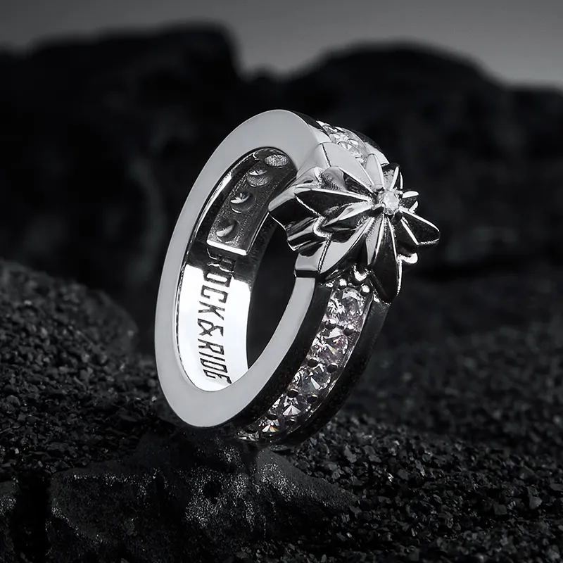 ROCK&RIDE 925 Sterling Silver With White Zircon Inlaid Rings Unisex-2