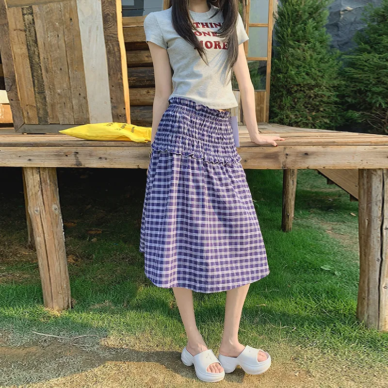 Poyz Cargo Short Skirts Women's Blue Plaid Reversible-3