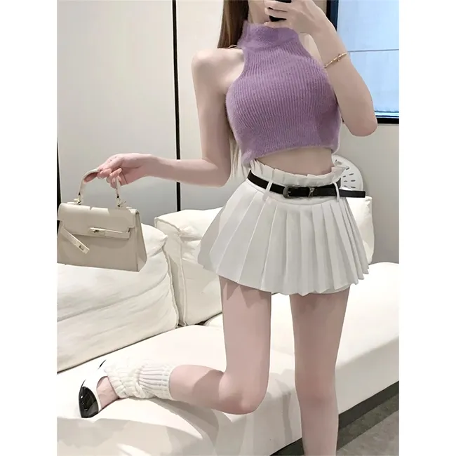 SUNSUNTOWN Casual Short Skirts Women's White-3