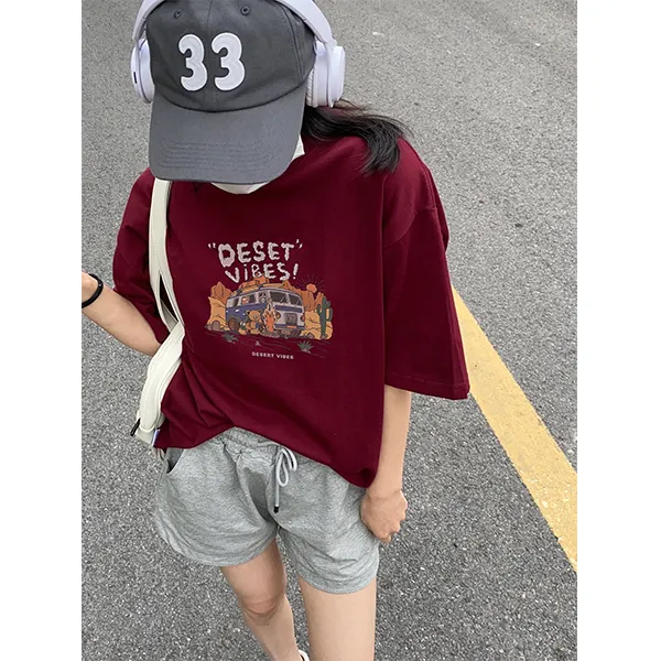 SUNSUNTOWN T-Shirts Unisex Burgundy-2