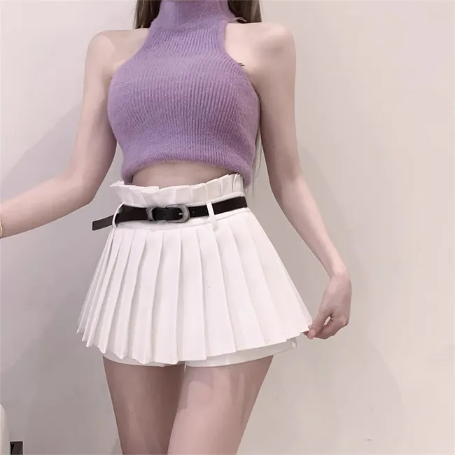 SUNSUNTOWN Casual Short Skirts Women's White-5