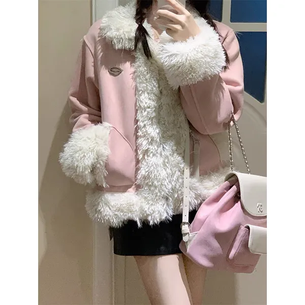 SUNSUNTOWN Puffer Jacket Women's Pink Beige-2