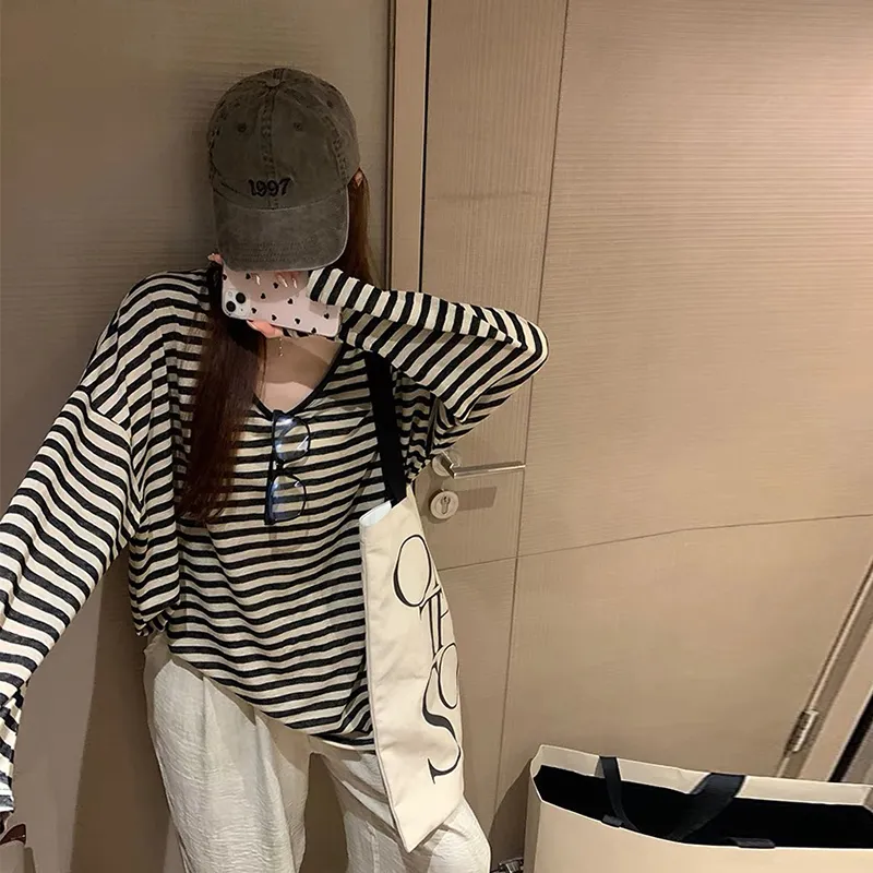 SUNSUNTOWN T-Shirt Women's Khaki Stripes-3