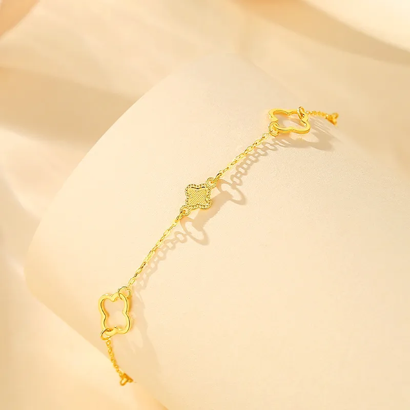 YASIFU Four-Leaf Clover Refreshing Versatile Solid Gold 999 Fixed Price Gold Bracelet Women's-3