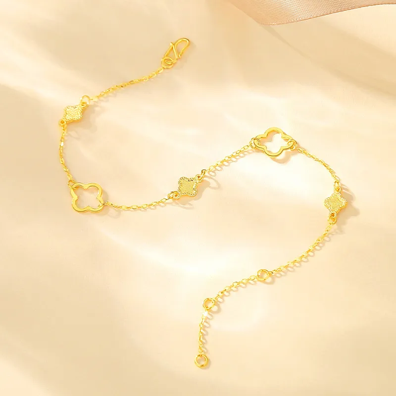 YASIFU Four-Leaf Clover Refreshing Versatile Solid Gold 999 Fixed Price Gold Bracelet Women's-1