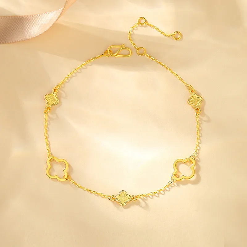 YASIFU Four-Leaf Clover Refreshing Versatile Solid Gold 999 Fixed Price Gold Bracelet Women's-2
