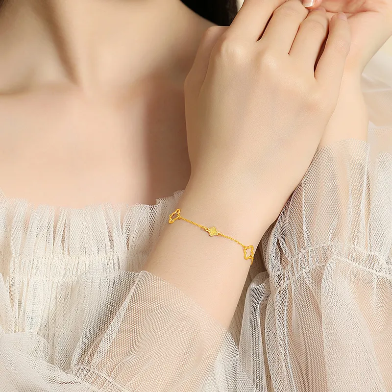 YASIFU Four-Leaf Clover Refreshing Versatile Solid Gold 999 Fixed Price Gold Bracelet Women's-4