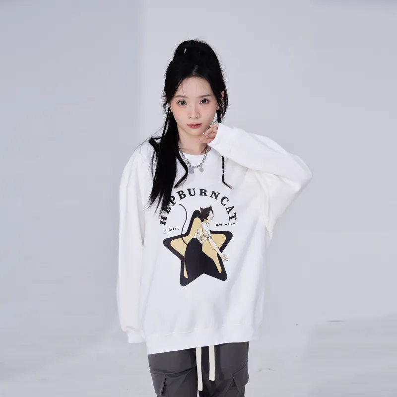 Hepburn Cat Sweatshirt Sets Unisex-3