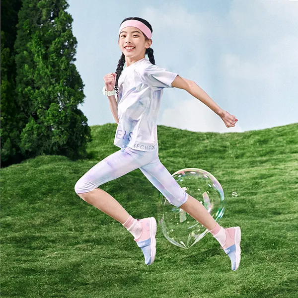 Skechers Go Fle Slip Resistant Cushioning Abrasion Resistant Low Top Kids Lifestyle Shoes Pink Blue Teenagers-7