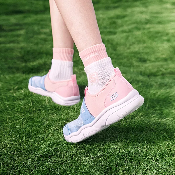 Skechers Go Fle Slip Resistant Cushioning Abrasion Resistant Low Top Kids Lifestyle Shoes Pink Blue Teenagers-10