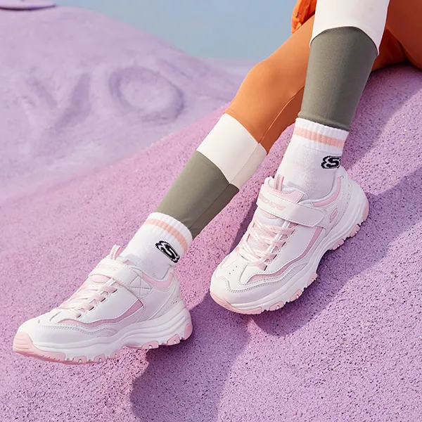 Skechers Anti Slip Wear Resistant Kids Lifestyle Shoes White Pink Teenagers-7