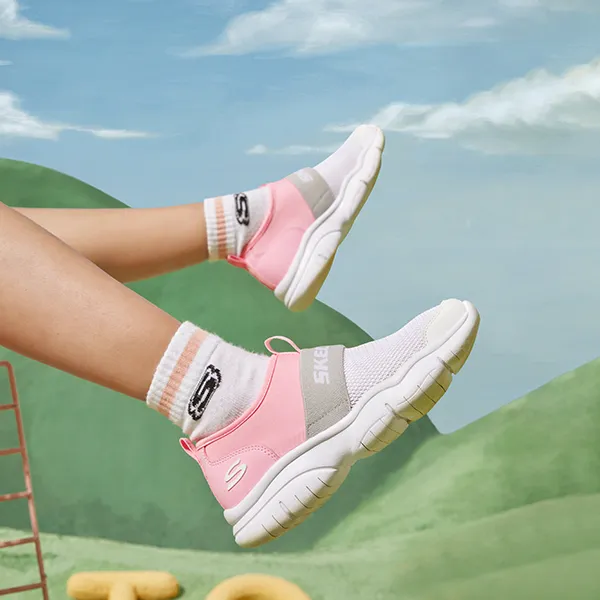 Skechers Go Fle Slip Resistant Cushioning Abrasion Resistant Low Top Kids Lifestyle Shoes White Pink Teenagers-9