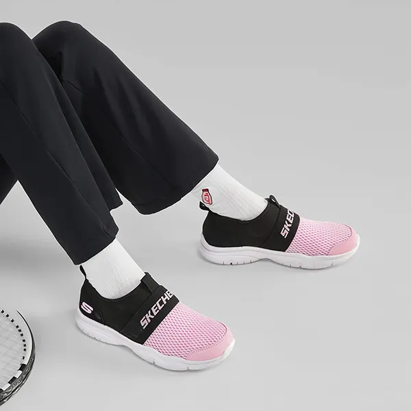 Skechers Girls Anti Slip Wear Resistant Low Top Kids' Running Shoes Pink Black Teenagers-7