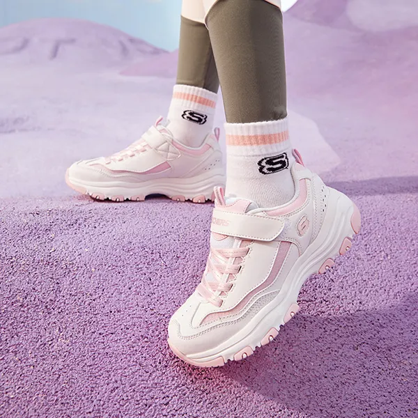 Skechers Anti Slip Wear Resistant Kids Lifestyle Shoes White Pink Teenagers-6