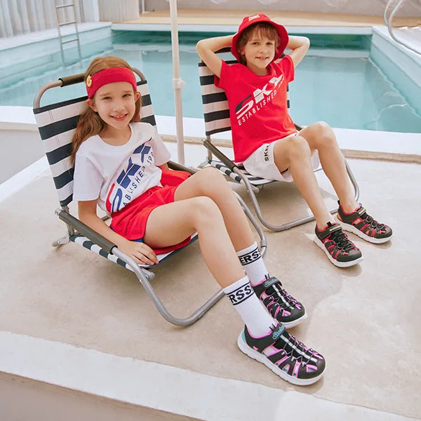 Skechers Slip Resistant, Abrasion Resistant, Breathable Children's Sandals Black Red Teenagers-7