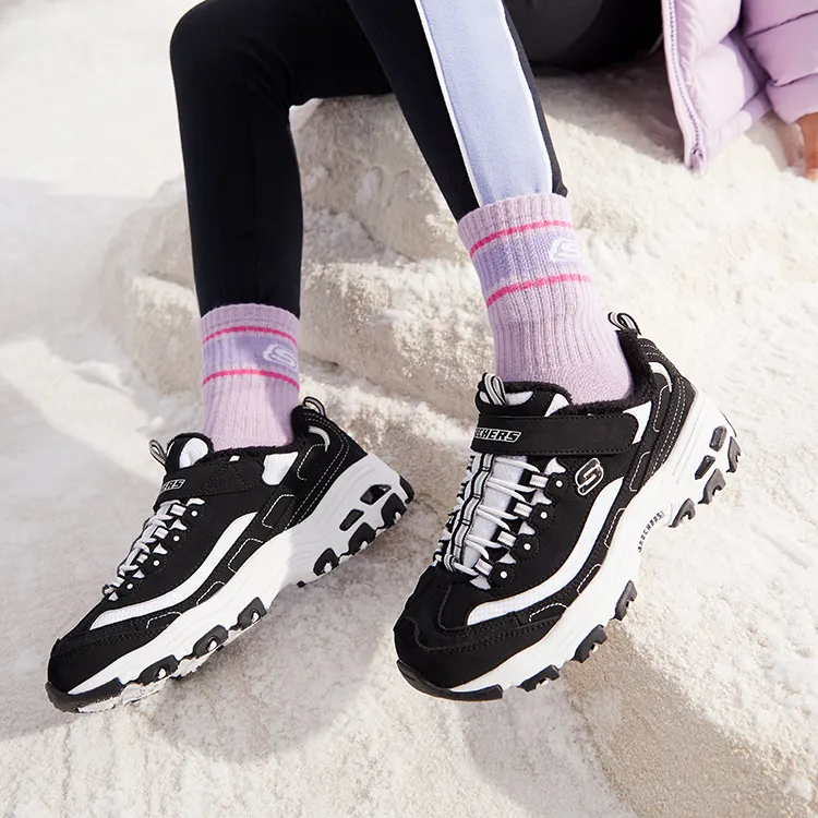 Skechers Slip Resistant Anti Kick Abrasion Resistant Low Top Kids Lifestyle Shoes Black White Teenagers-7
