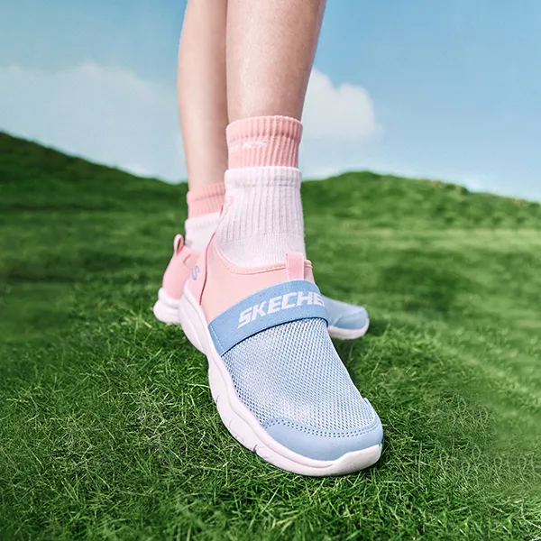 Skechers Go Fle Slip Resistant Cushioning Abrasion Resistant Low Top Kids Lifestyle Shoes Pink Blue Teenagers-11