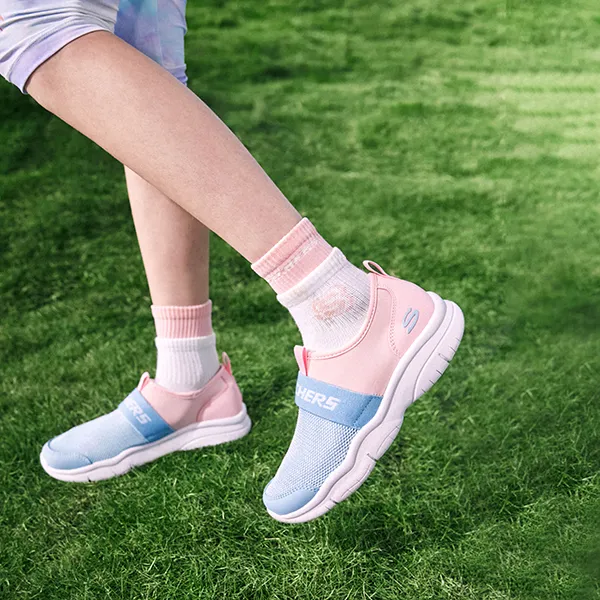 Skechers Go Fle Slip Resistant Cushioning Abrasion Resistant Low Top Kids Lifestyle Shoes Pink Blue Teenagers-9
